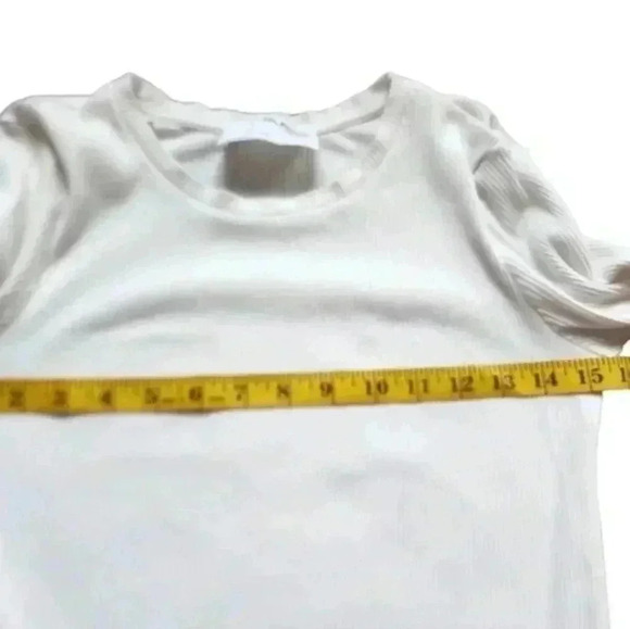 SELECTED Femme Long Sleeve Ribbed Tee Lettuce Hem White Crew Neck Women's Medium - Picture 12 of 13